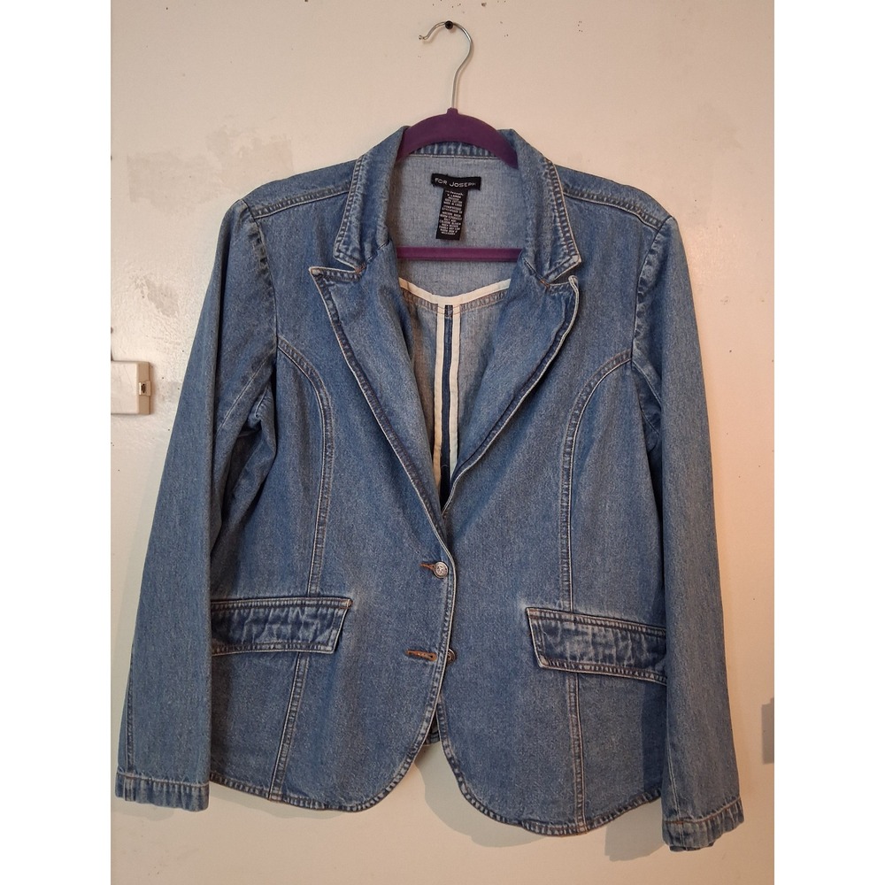 For Joseph Womens Blue Denim Blazer Jacket XL 100% Cotton 5020 SD Medium Wash